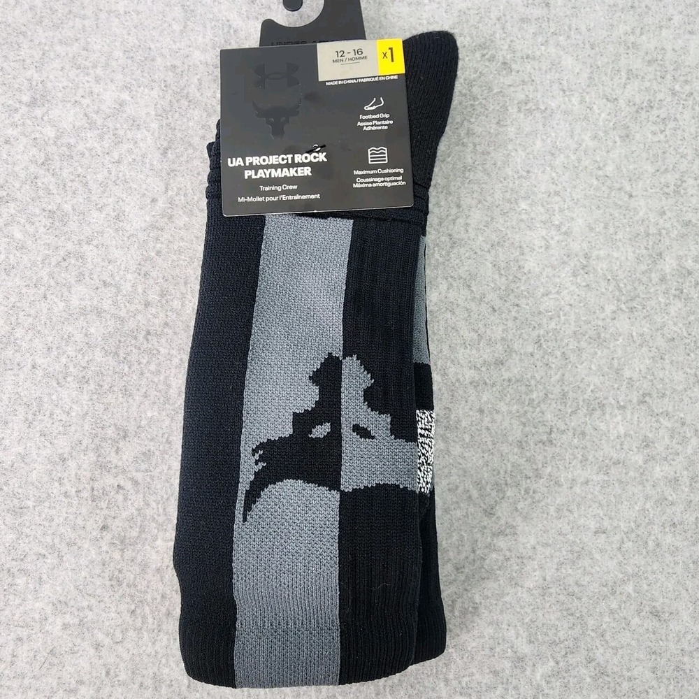 Under Armour Project Rock Socks Mens XL 12-16 Project Playmaker Crew Black Socks